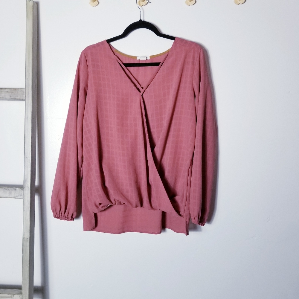 CLOVER + SCOUT PINK LONG SLEEVE BLOUSE SIZE LARGE
